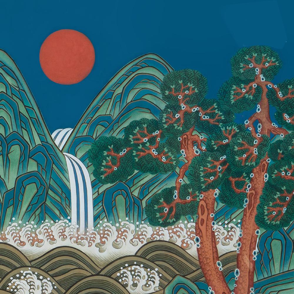 Korean Folk Art Frameless Art Print, minhwa drawing Korean art poster for home deco_'Ilwolobong'